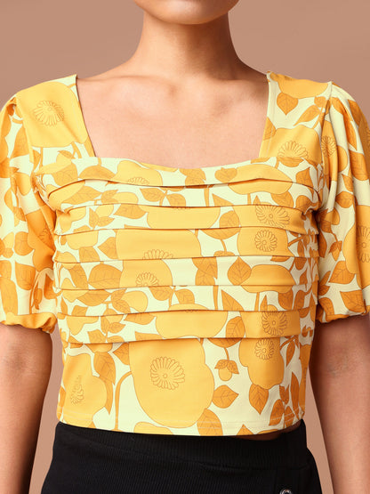 Yellow Square Neck Crop Top For Women