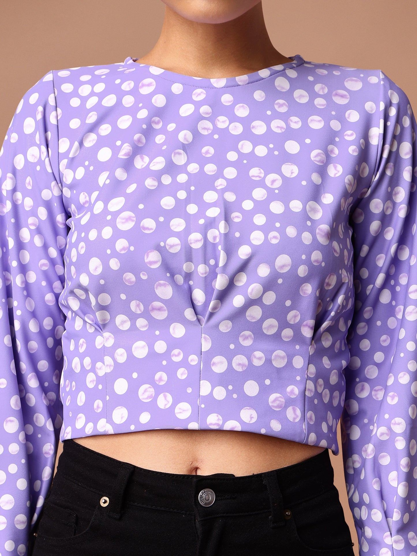 Lavender Boat Neck Crop Top For Women 