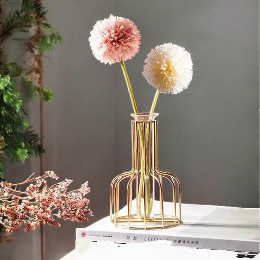 Kraphy Glass Propagation Station with Metal Frame Gold vase 6In (Pack of 1) 