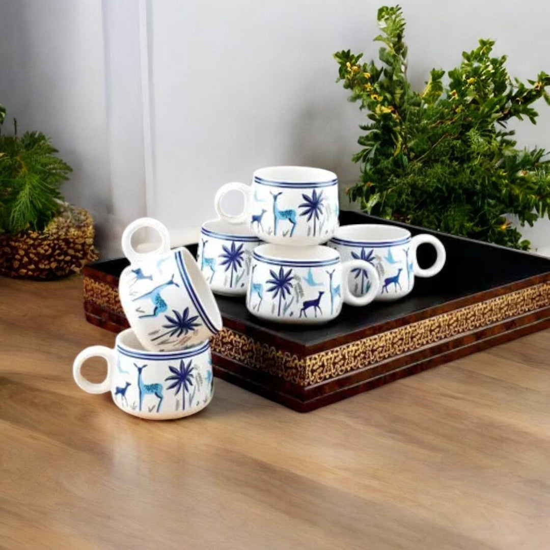 Kraphy Jaipuri Design Tea Coffee Mug Set of 6 Ceramic Mugs 