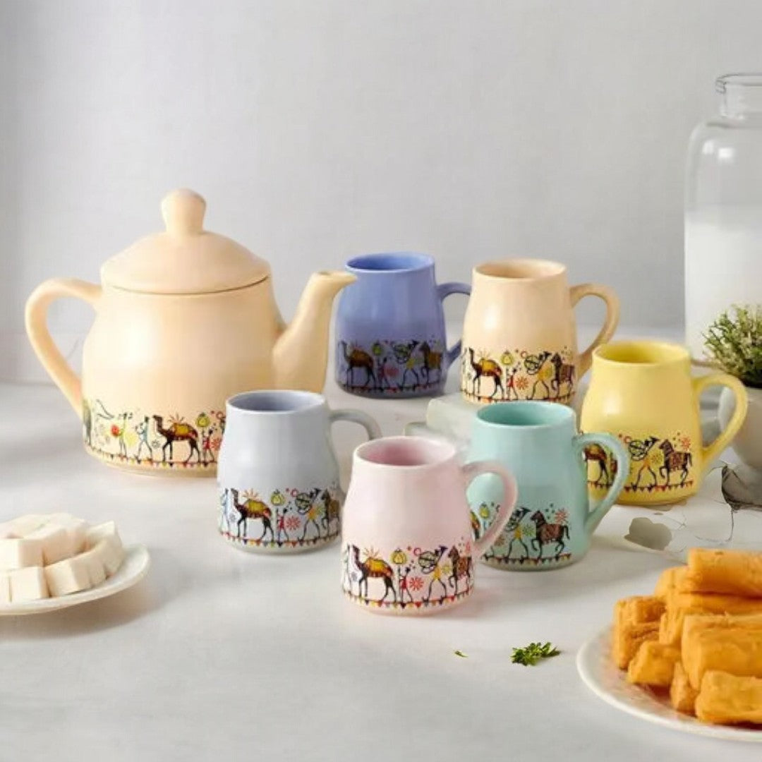 Kraphy Jaipuri Design Tea Coffee Mug Set of 7 Ceramic Mugs 