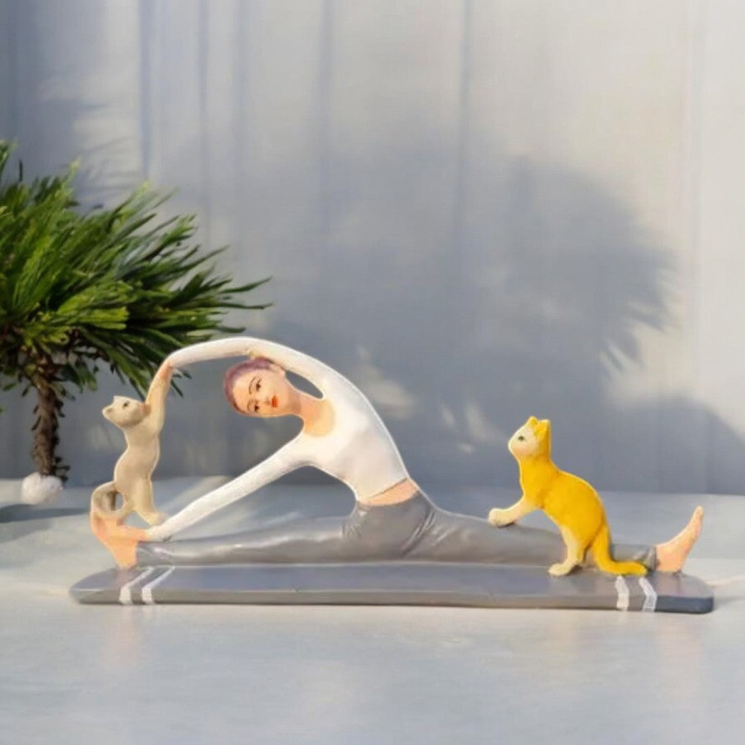 Kraphy Two Cats Resin statue Woman In Yoga Pose with Craft gray Multicolor 