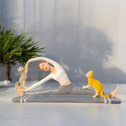 Kraphy Two Cats Resin statue Woman In Yoga Pose with Craft gray Multicolor 