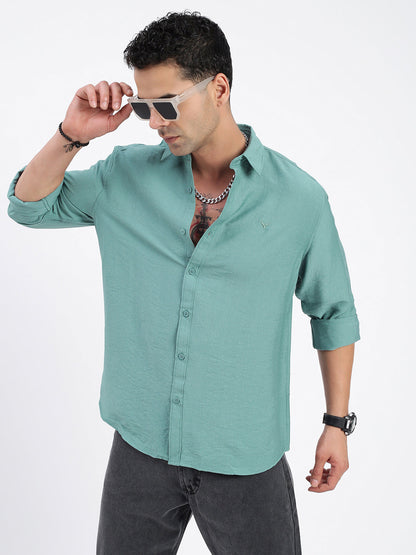 Men Solid Green Slim Fit Shirt