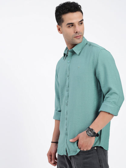 Men Solid Green Slim Fit Shirt