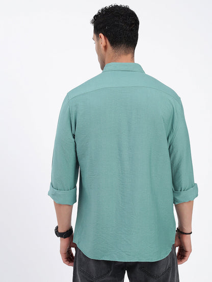 Men Solid Green Slim Fit Shirt