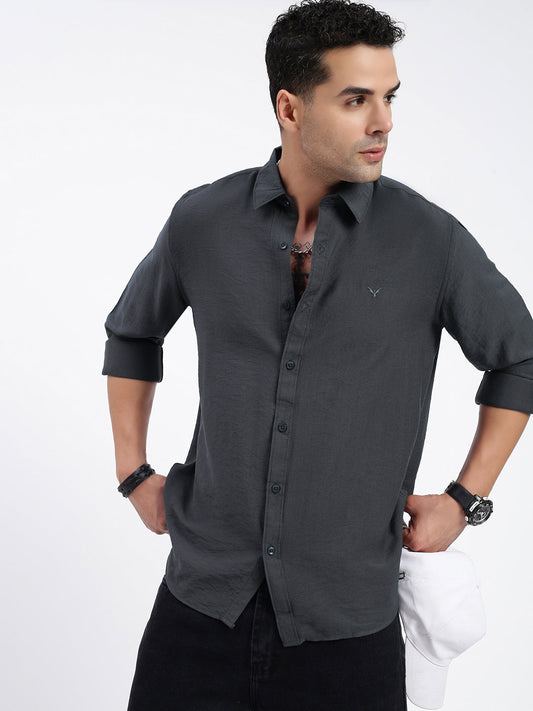 Men Solid Grey Slim Fit Shirt