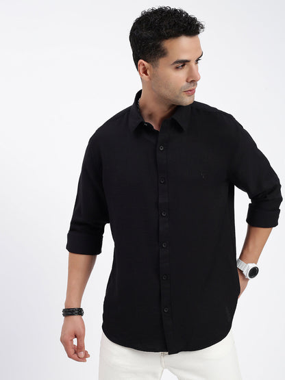 Men Solid Black Slim Fit Shirt