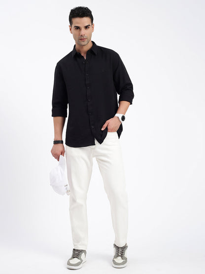 Men Solid Black Slim Fit Shirt