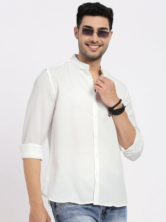 Men White Solid Slim Fit Shirt