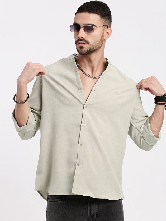 Men Beige Solid Slim Fit Shirt