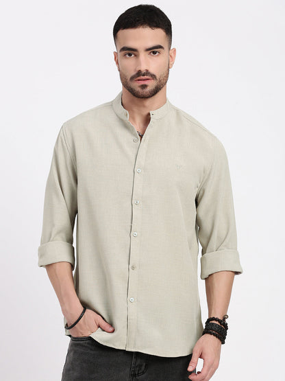 Men Beige Solid Slim Fit Shirt