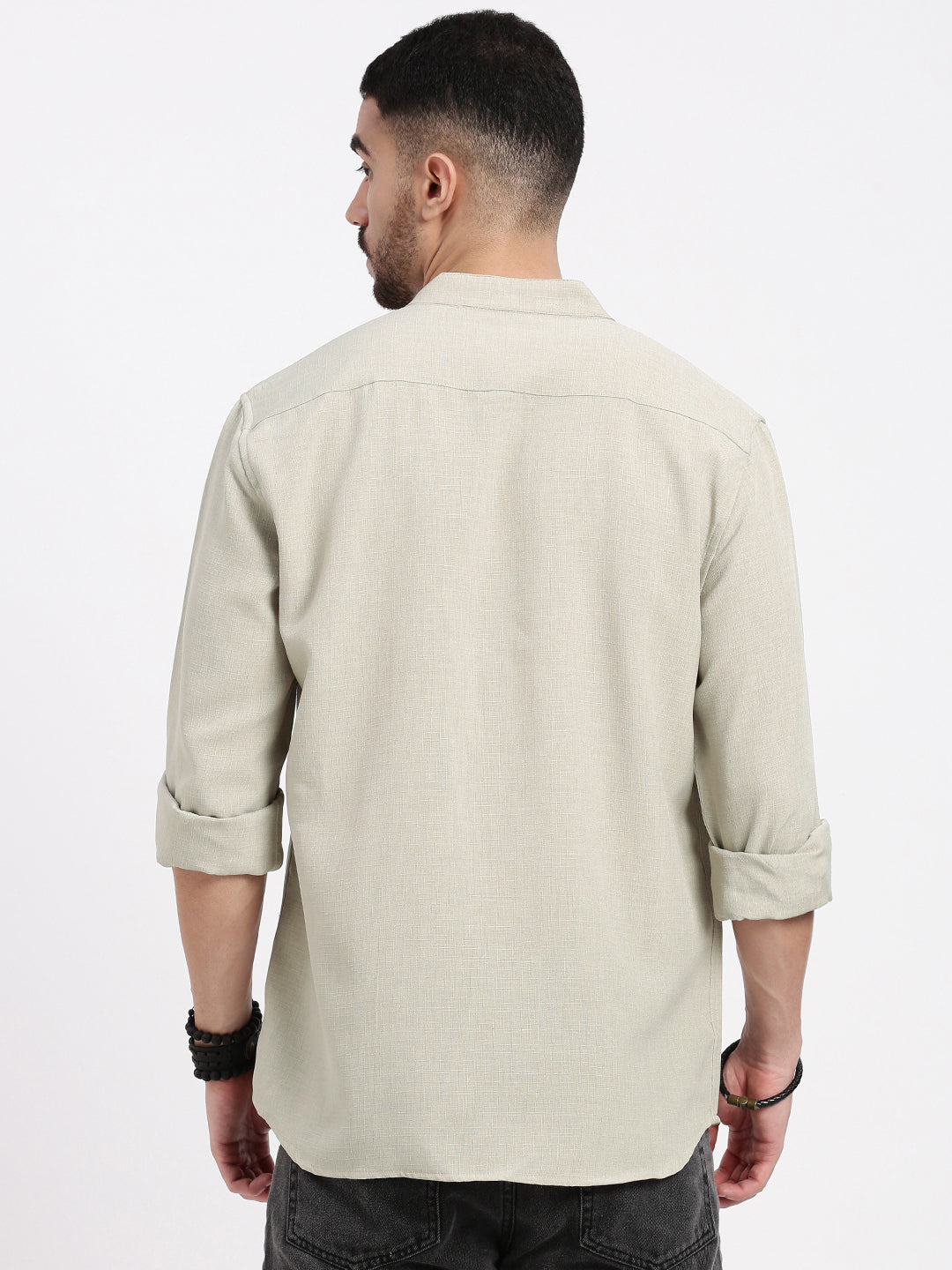 Men Beige Solid Slim Fit Shirt