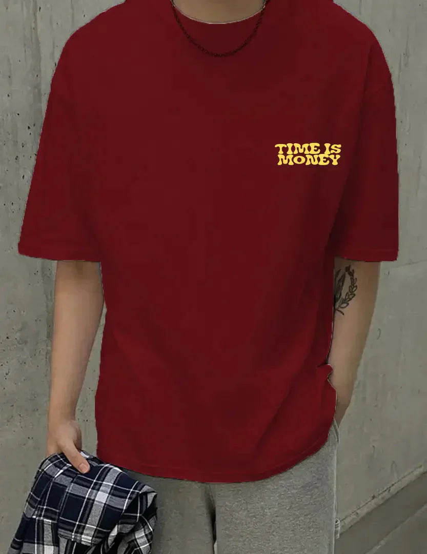 Men Maroon Oversized Printed T-shirt simsim