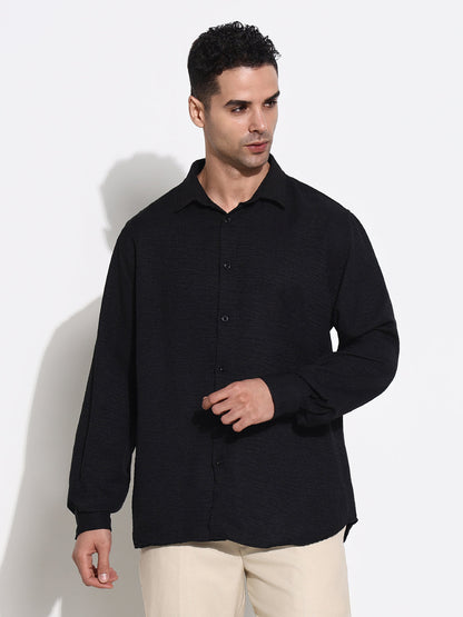 Men Black Solid Slim Fit Shirt