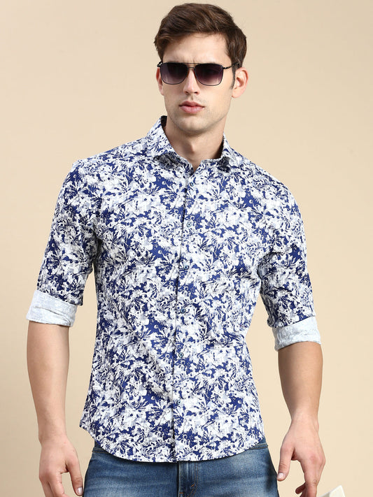 Men Blue Printed Casual Shirt