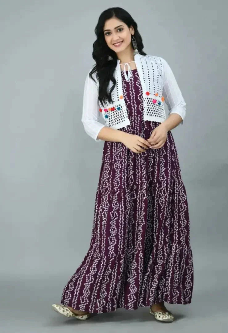 New Arrival Bandhni Printed Koti Kurta Gown For Weddingwear Partywear Festivalwear Regular Dailywear Goun For Ladies simsim