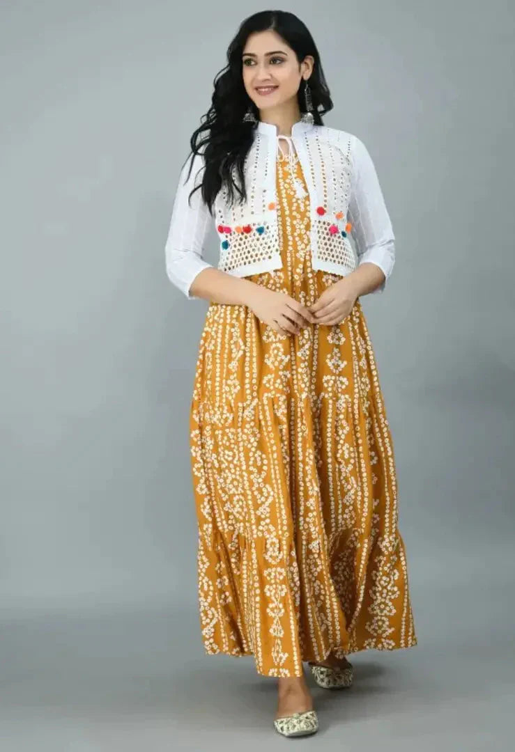 New Arrival Bandhni Printed Koti Kurta Gown For Weddingwear Partywear Festivalwear Regular Dailywear Goun For Ladies simsim