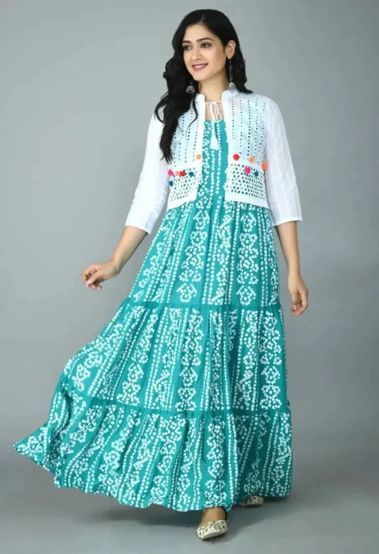 New Arrival Bandhni Printed Koti Kurta Gown For Weddingwear Partywear Festivalwear Regular Dailywear Goun For Ladies simsim