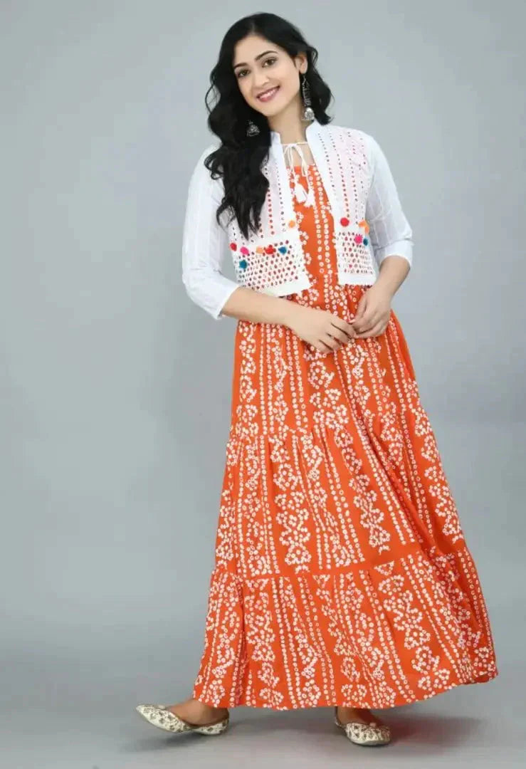 New Arrival Bandhni Printed Koti Kurta Gown For Weddingwear Partywear Festivalwear Regular Dailywear Goun For Ladies simsim