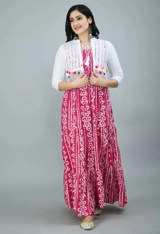 New Arrival Bandhni Printed Koti Kurta Gown For Weddingwear Partywear Festivalwear Regular Dailywear Goun For Ladies simsim