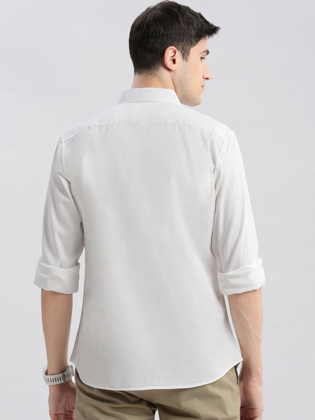 Men Spread Collar Solid White Shirt