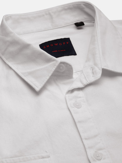 Men Spread Collar Solid White Shirt