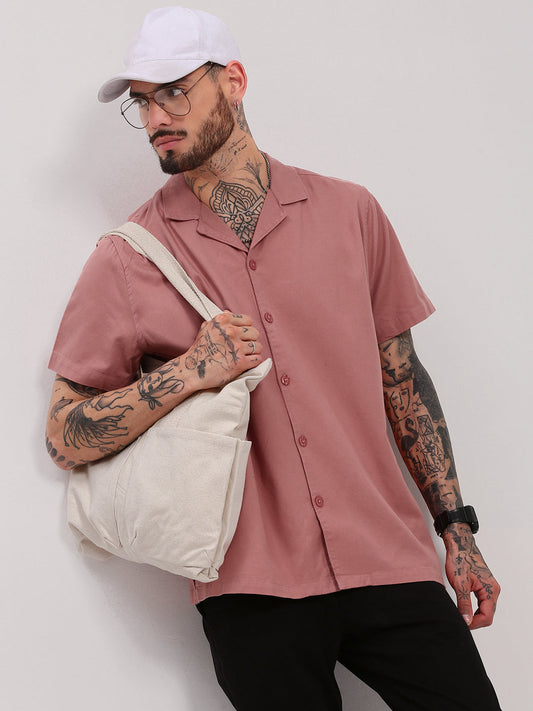 Men Pink Solid Cuban Collar Shirt