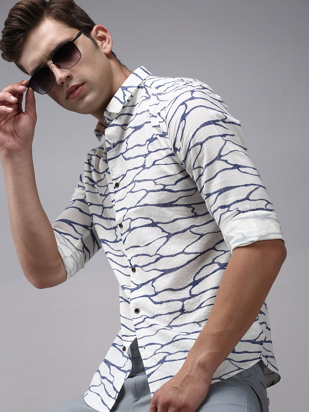 Men White Printed Casual Shirt