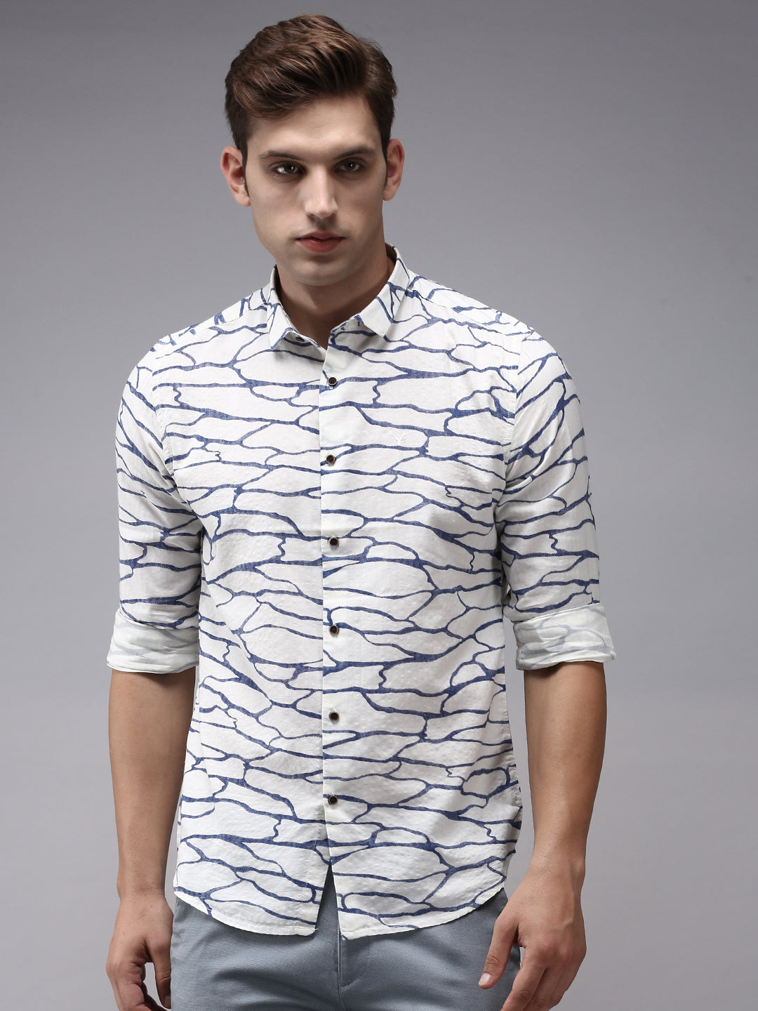 Men White Printed Casual Shirt