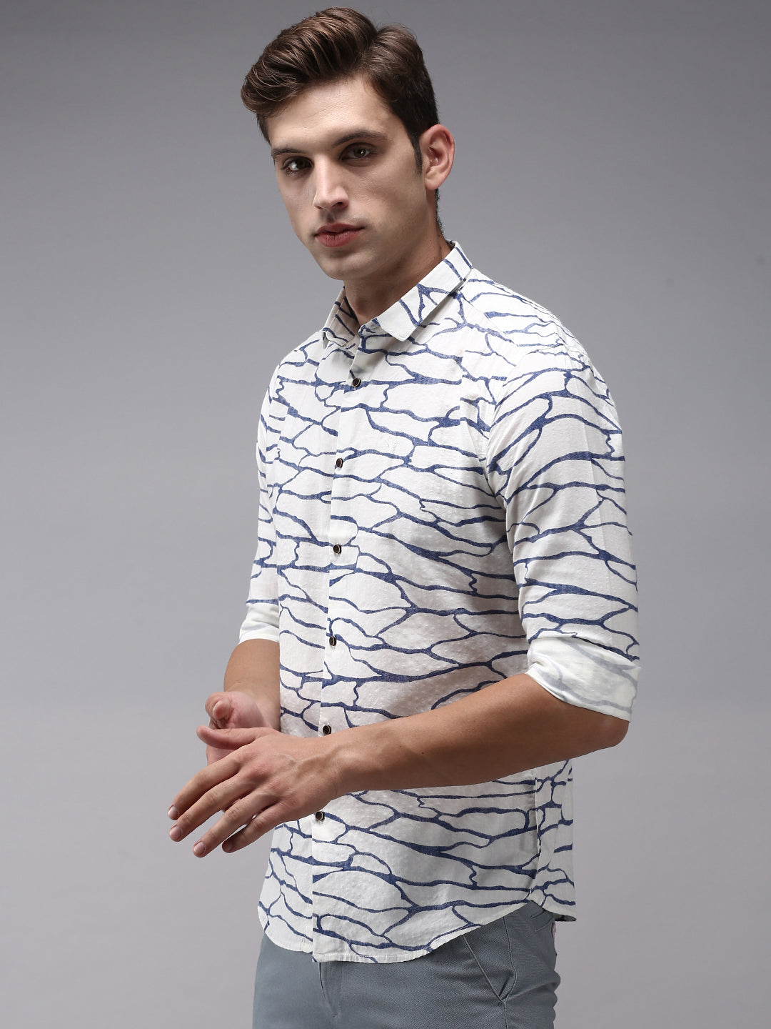 Men White Printed Casual Shirt