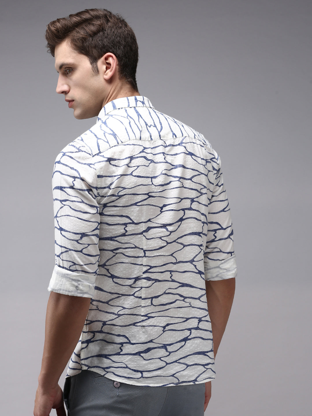 Men White Printed Casual Shirt