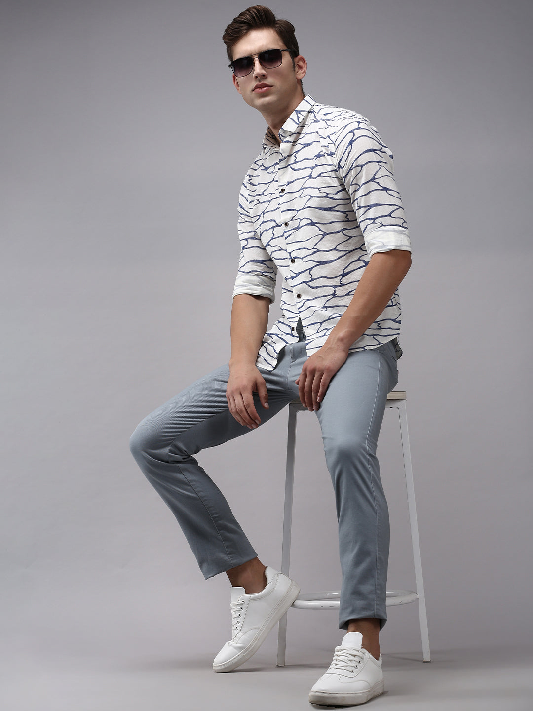 Men White Printed Casual Shirt