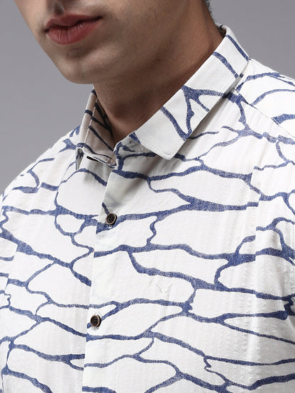 Men White Printed Casual Shirt