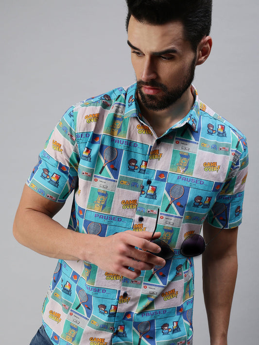 Men Spread Collar Printed Multi Shirt