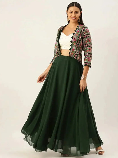 Ready To Wear Lehenga Choli Crafted with premium hues this green lehenga styled with a jacket 