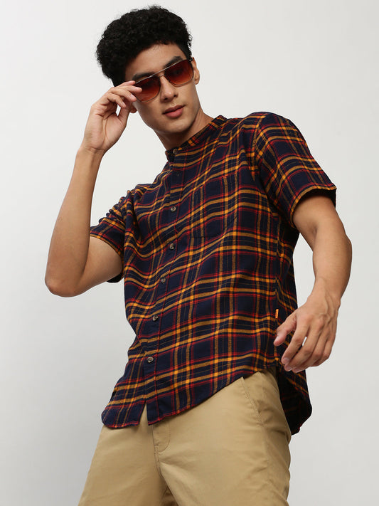 Men Navy Checked Casual Casual Shirts