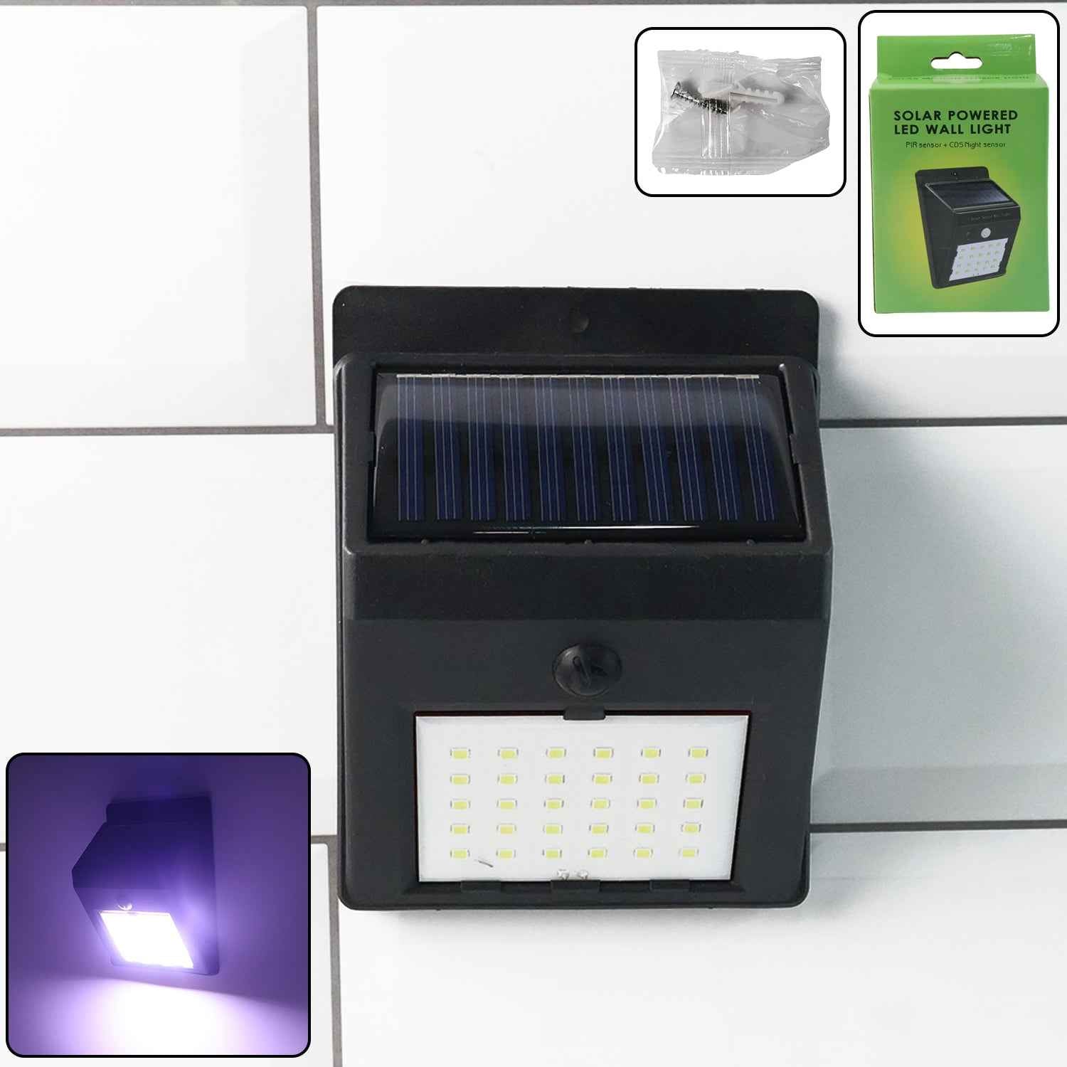 Solar Powered LED Wall Light - (1 Pc)