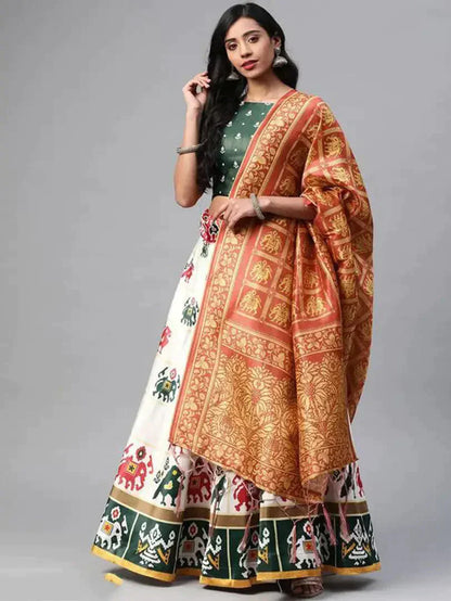 Stylish Multicoloured Poly Silk Printed Lehenga Choli Set For Women 