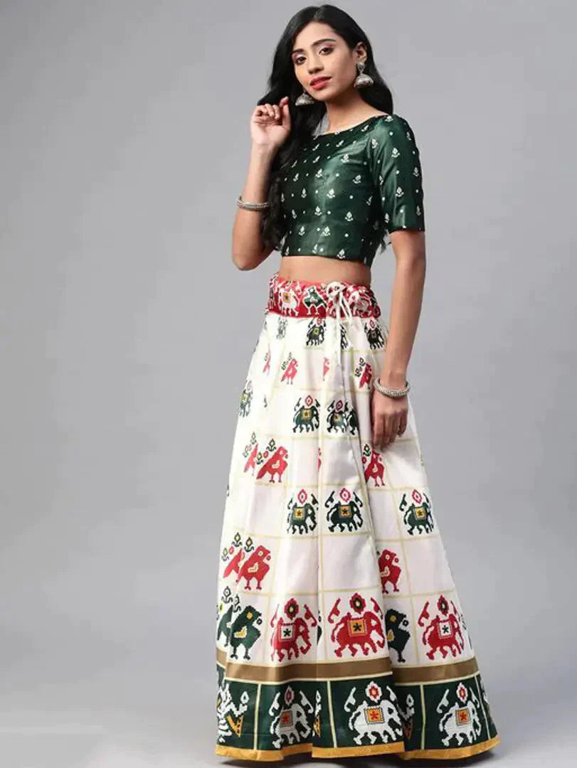 Stylish Multicoloured Poly Silk Printed Lehenga Choli Set For Women 