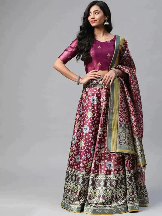 Stylish Multicoloured Poly Silk Printed Lehenga Choli with Dupatta Set For Women simsim