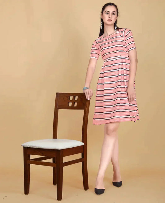 Stylish Pink Crepe Printed Fit And Flare Dress For Women simsim