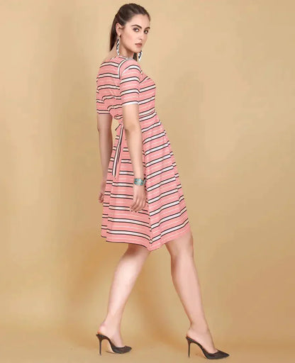 Stylish Pink Crepe Printed Fit And Flare Dress For Women simsim