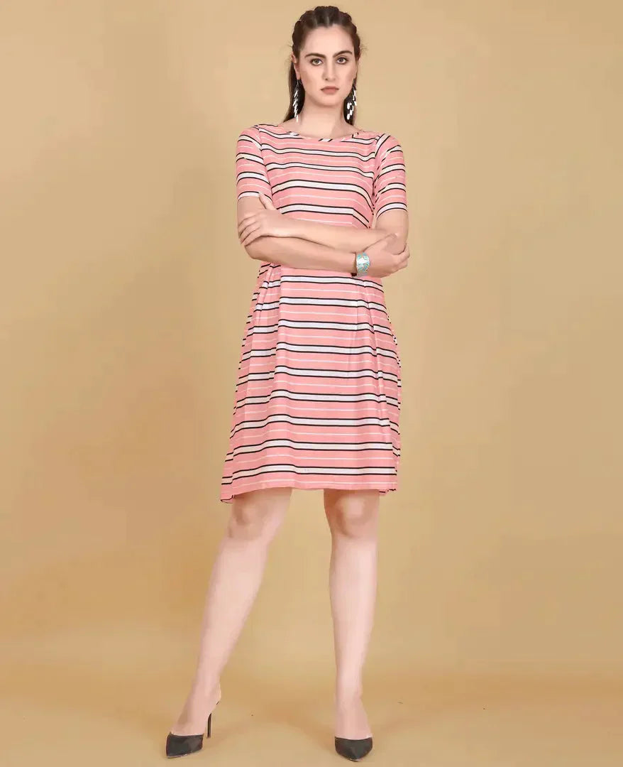 Stylish Pink Crepe Printed Fit And Flare Dress For Women simsim