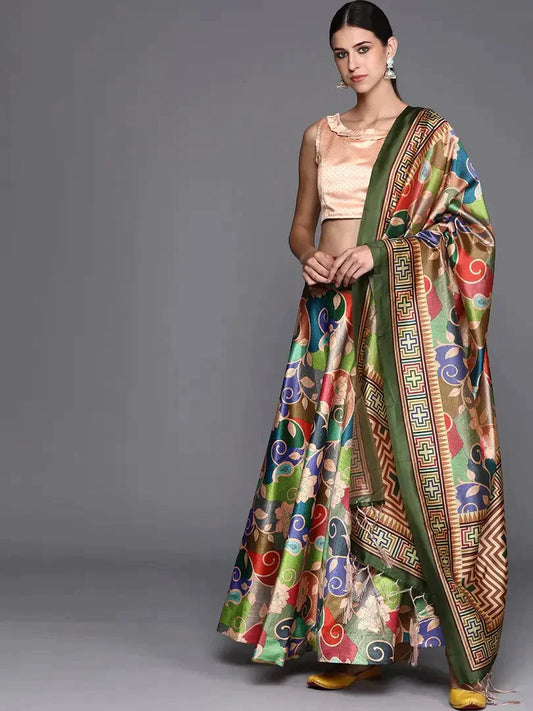 Stylish Poly Silk Printed Lehenga Choli with Dupatta Set For Women simsim