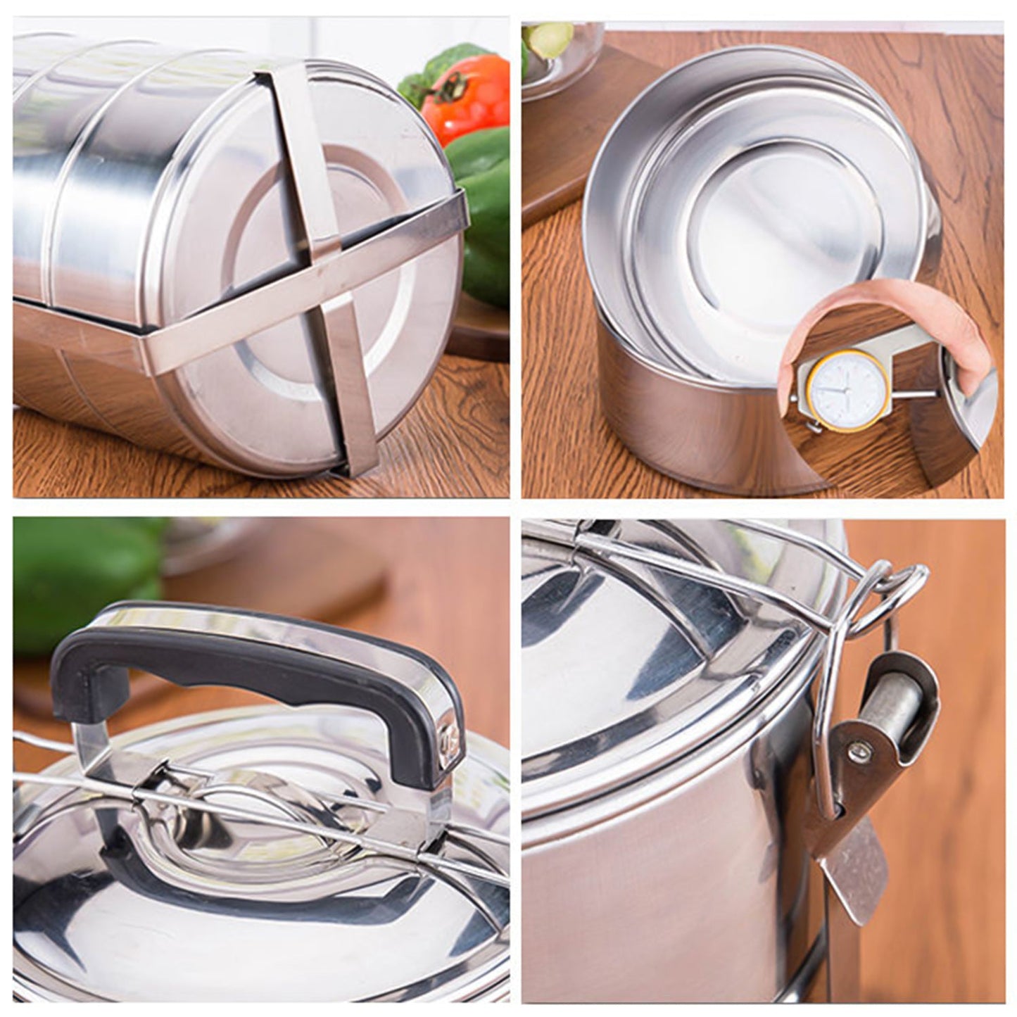 5 Compartment Lunch Box (Stainless Steel): Round Tiffin, Leakproof (16x5")