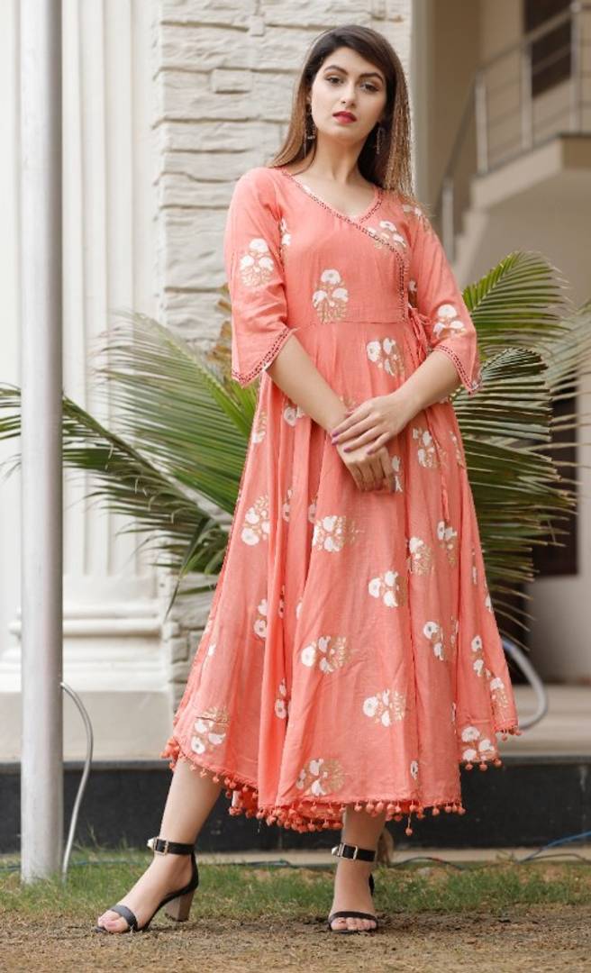 Trendy Rayon Anarkali Printed Long Gown With Dupatta simsim