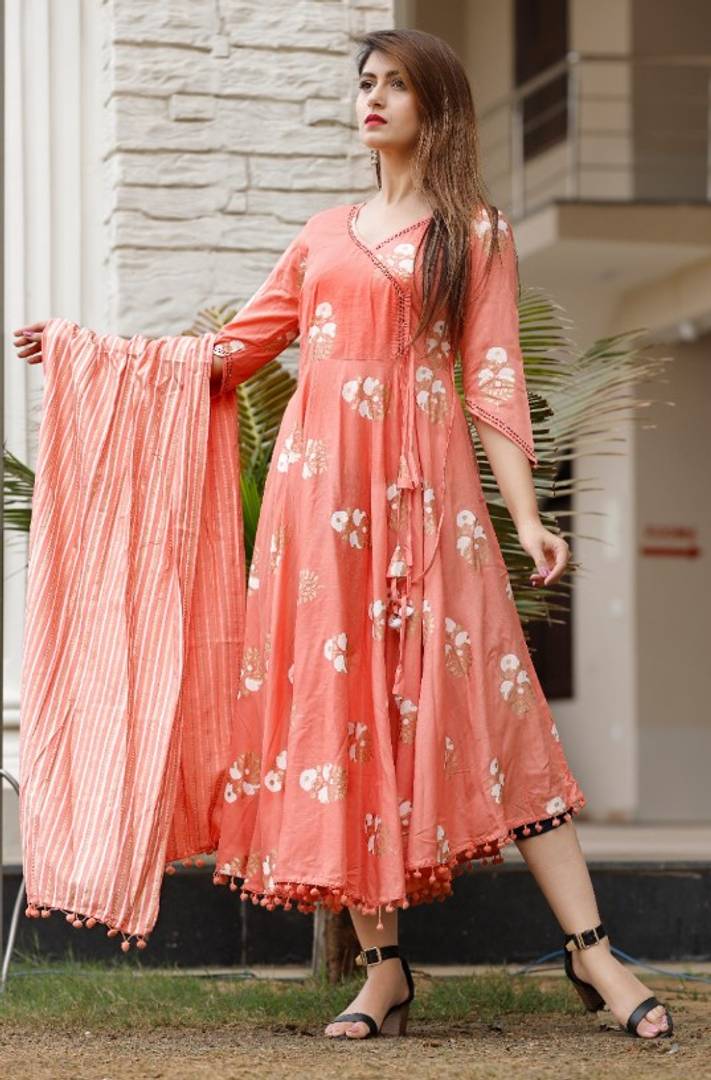 Trendy Rayon Anarkali Printed Long Gown With Dupatta simsim