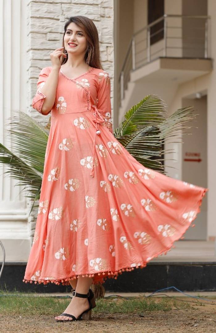 Trendy Rayon Anarkali Printed Long Gown With Dupatta simsim