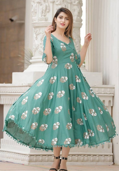 Trendy Rayon Anarkali Printed Long Gown With Dupatta simsim